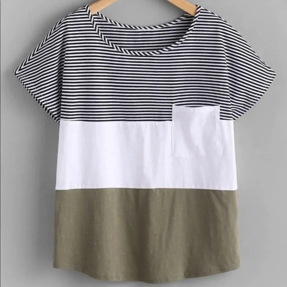 SHEIN Patch Pocket Front Cut And Sew T-Shirt Size Medium
